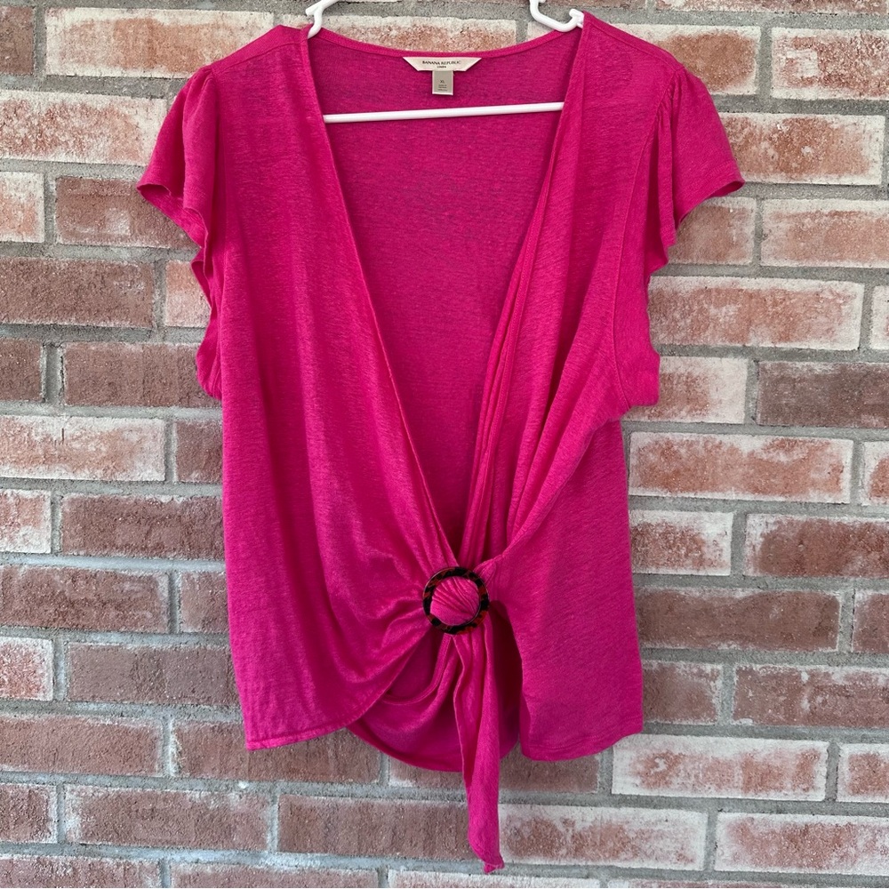 Banana Republic Linen Y2K Top Women’s XL Wrap Pink Tortoiseshell Ring Resort